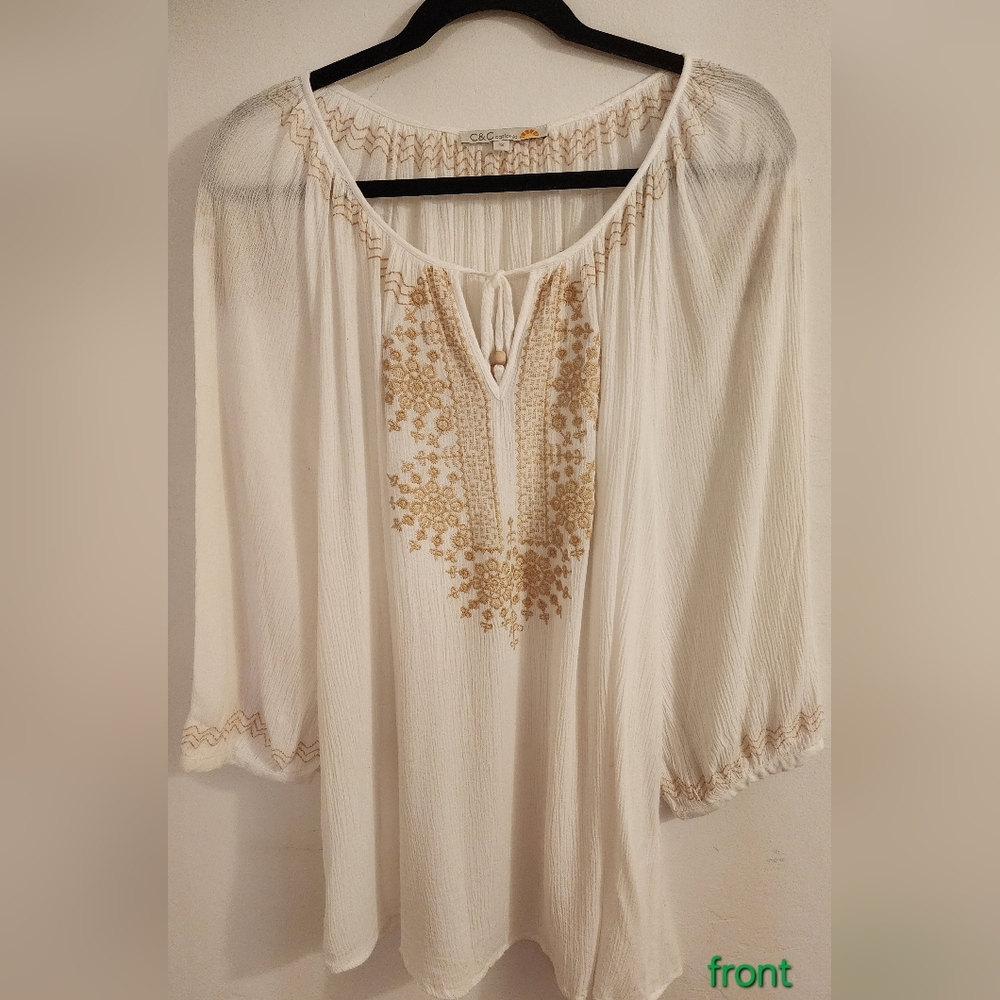 C&C California Cream Blouse with Gold Detailing